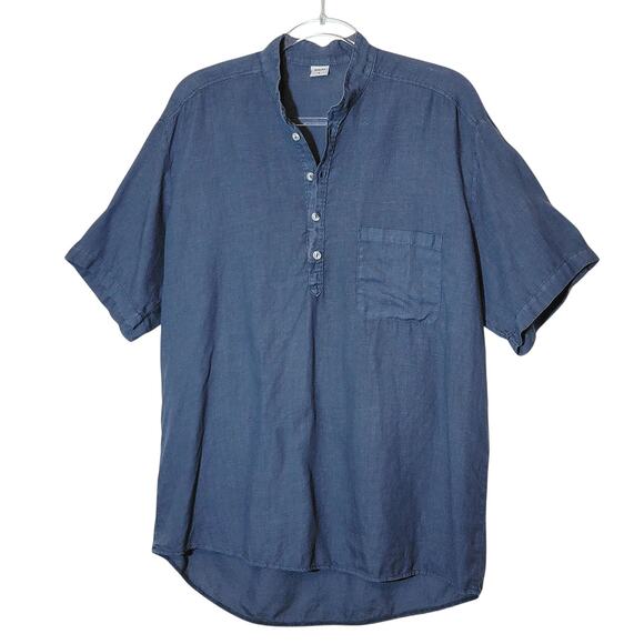 Beslika Blue Chambray Linen Tunic Top Short Sleeve Classic Minimalist Casual L - Picture 11 of 11